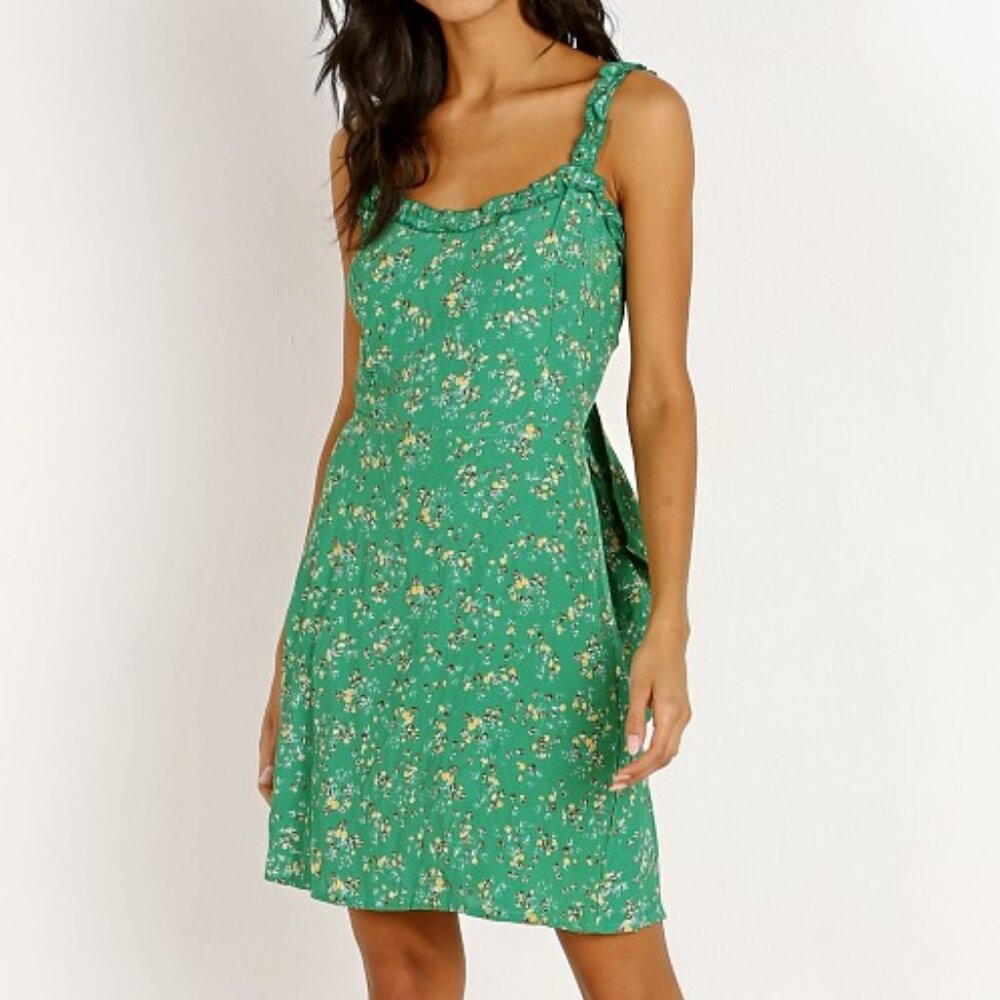 Faithfull the Brand Size 4 Green Floral Esther Open Back Tie Tank Mini Sundress